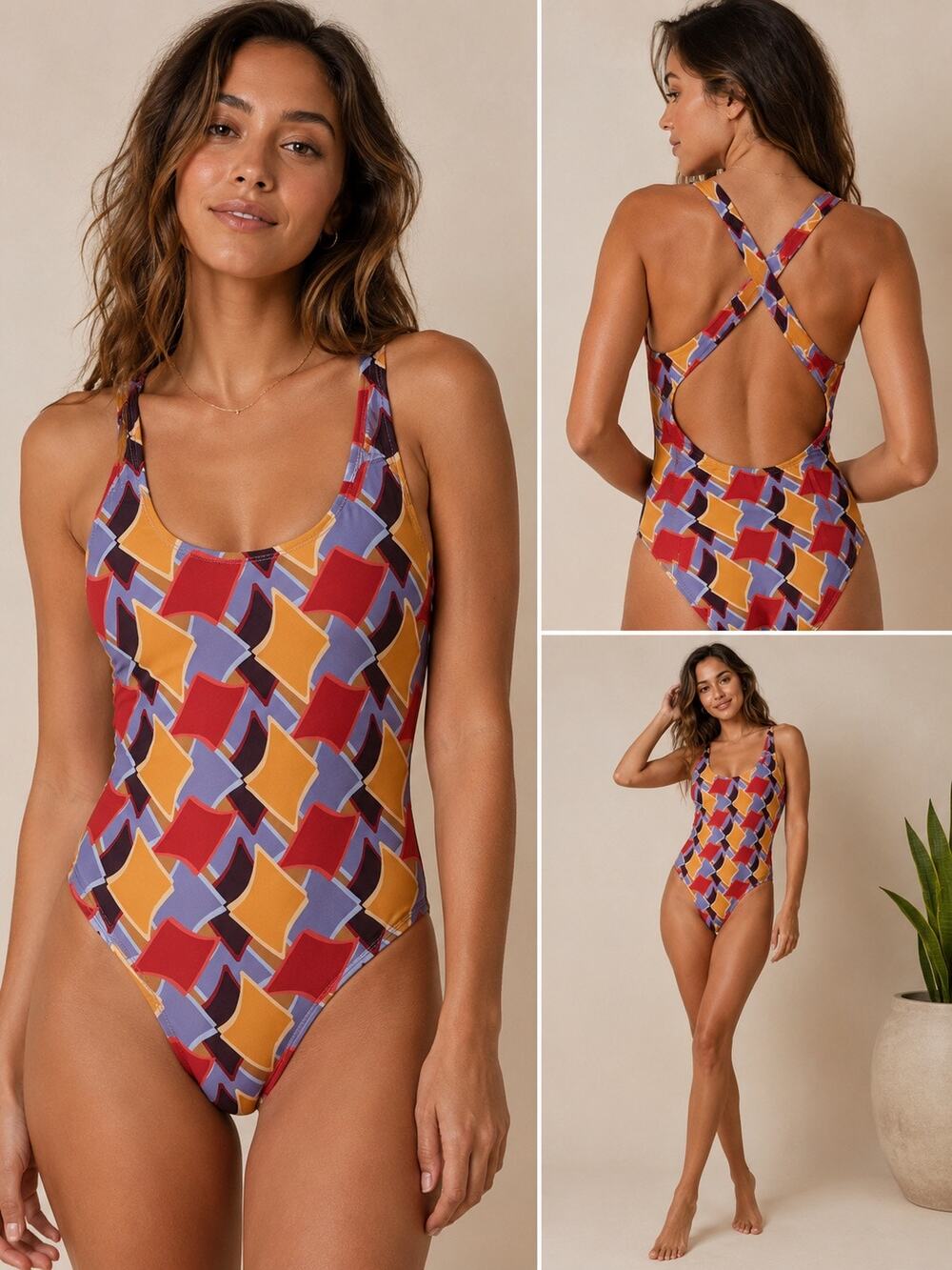 Andie Swim Women’s Tulum One-Piece – Mod Geo print sample tags medium